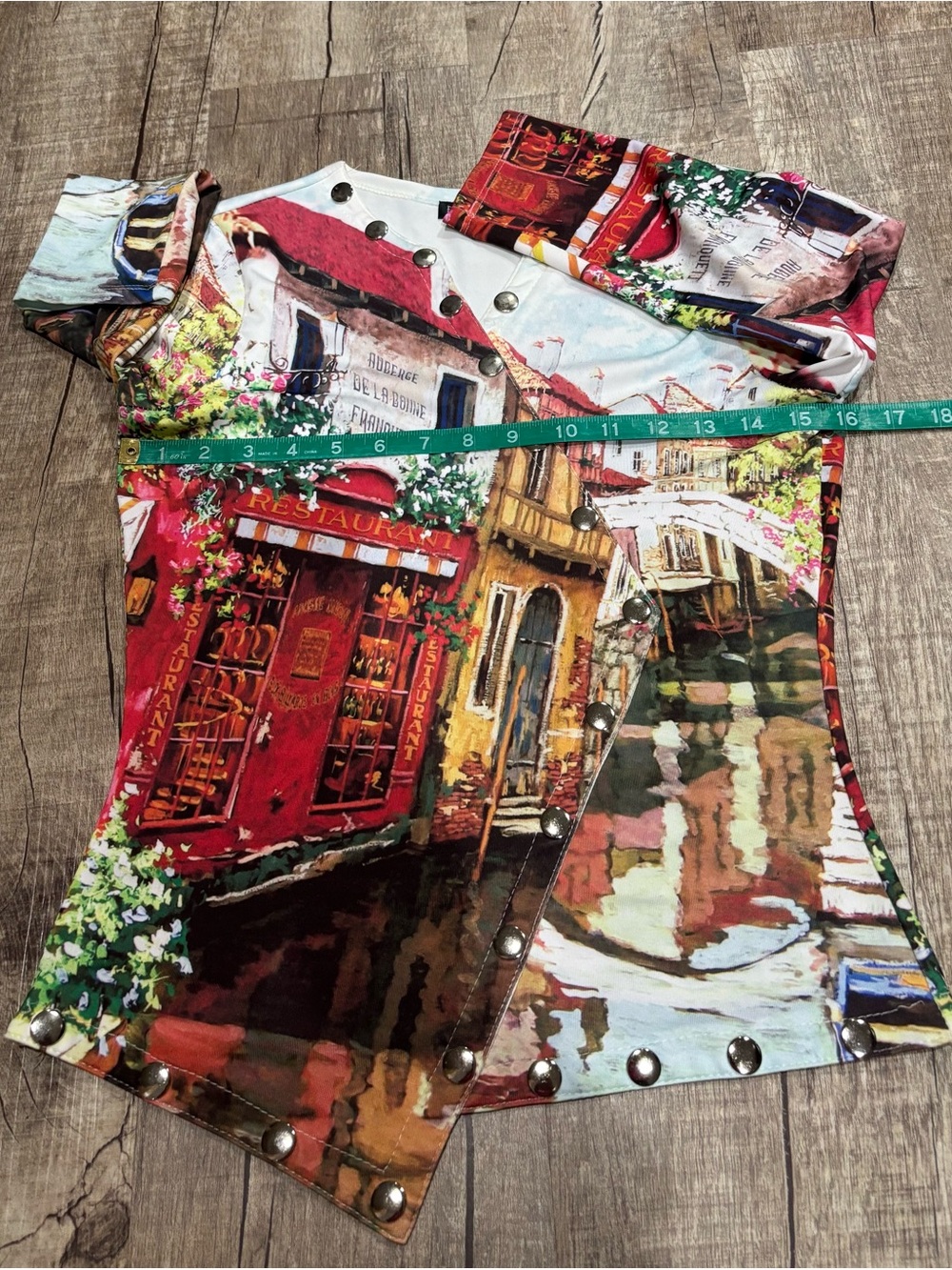 Boho Chic Scenic Print Button-Front Top in Orange and Mustard - Picture 2 of 6